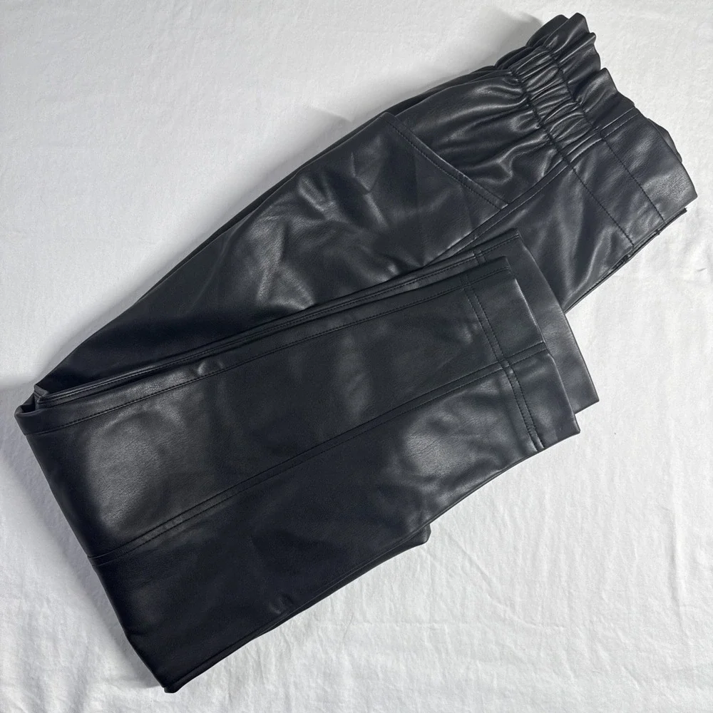 Madewell With Tags Black Vegan Faux Leather Paper Bag Tapered Ankle Pants 4 - Picture 3 of 14